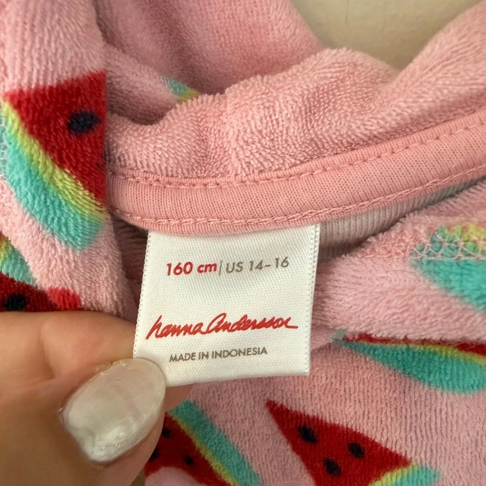 Hanna Andersson Girls Pink Watermelon Terry Cloth Hooded Swim Cover Up 14-16